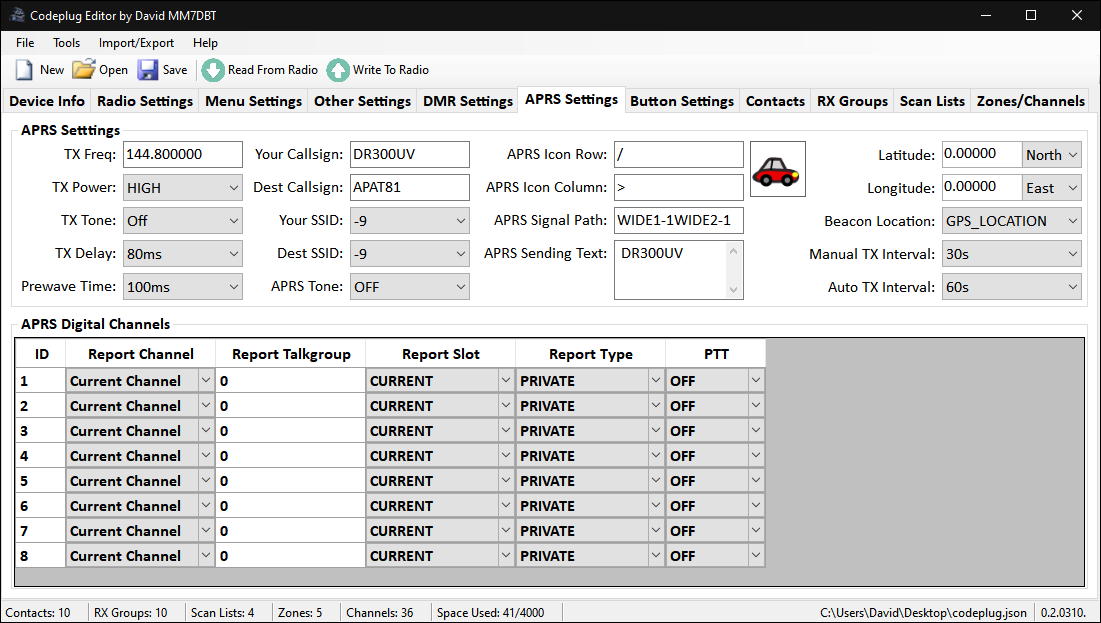 APRS Settings Tab CPEditor Wiki